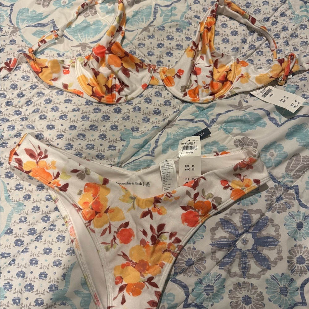 Abercrombie & Fitch Floral Bikini Set with Orange and Yellow Accents